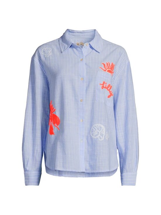 Lilly Pulitzer Tops - NWT Lilly Pulitzer Bondi  button down cotton shirt in Jacaranda Blue--XL